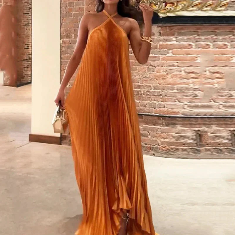 Carmen | Women's Wedding Guest Pleated Halter Maxi Dress Evening 1