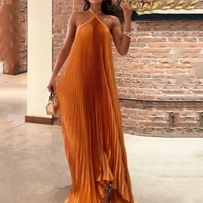 Carmen | Women's Wedding Guest Pleated Halter Maxi Dress Evening 1