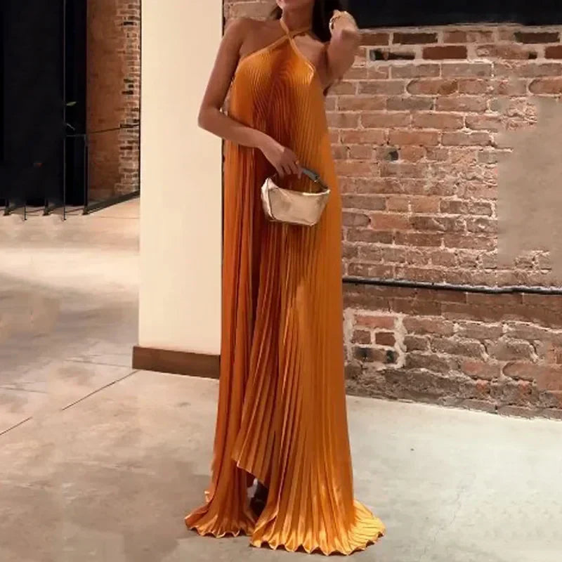 Carmen | Women's Wedding Guest Pleated Halter Maxi Dress Evening 2