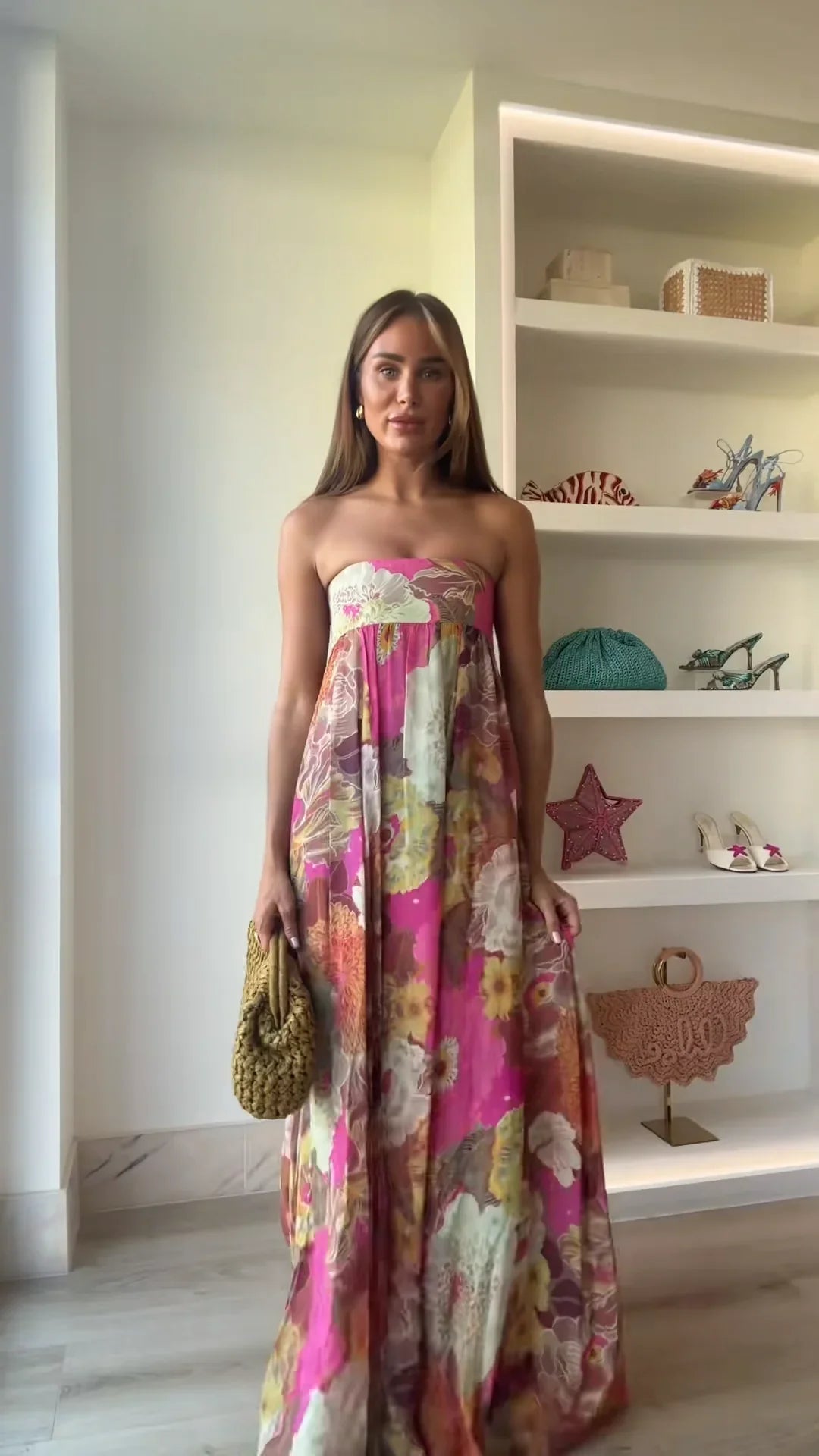 Caroline | Women's Strapless Floral Maxi Wedding Guest Dress 0