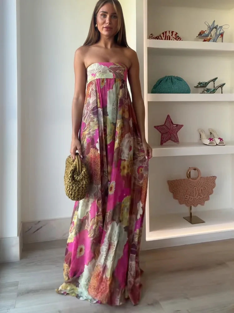 Caroline | Women's Strapless Floral Maxi Wedding Guest Dress 1