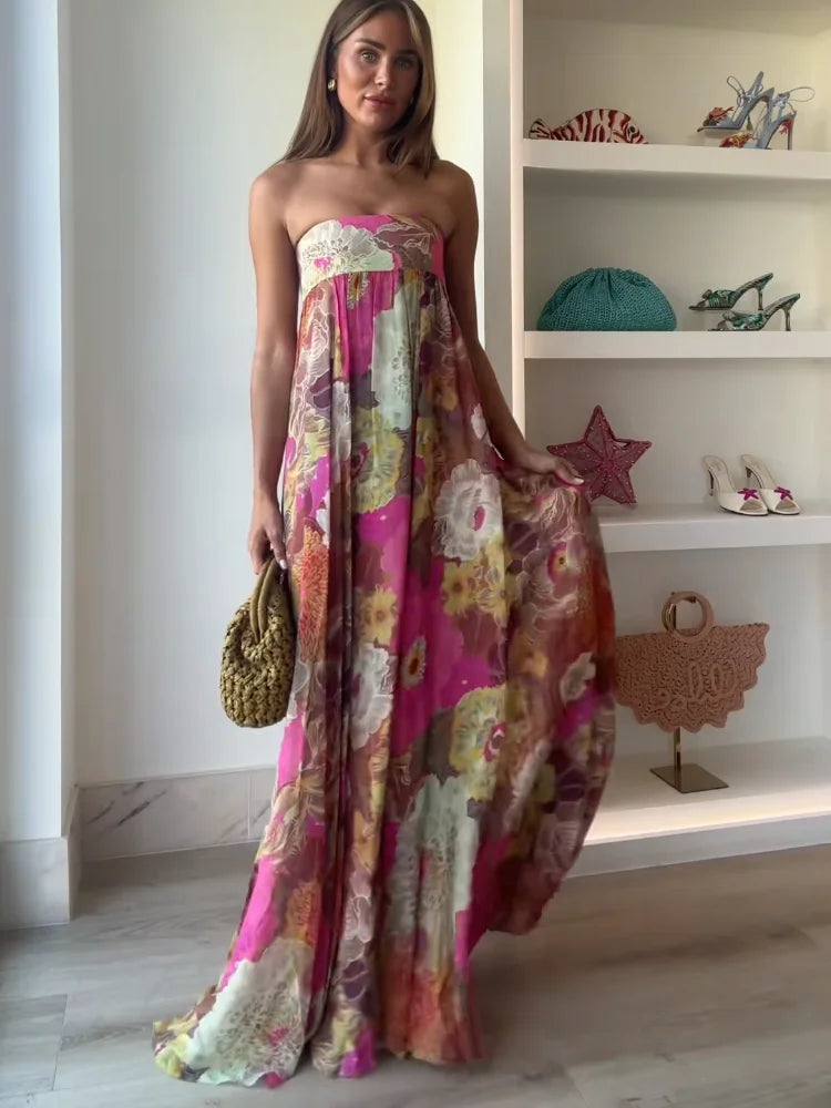 Caroline | Women's Strapless Floral Maxi Wedding Guest Dress 2