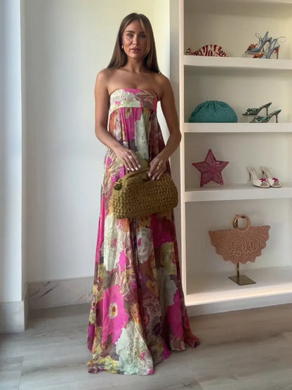 Caroline | Women's Strapless Floral Maxi Wedding Guest Dress 3