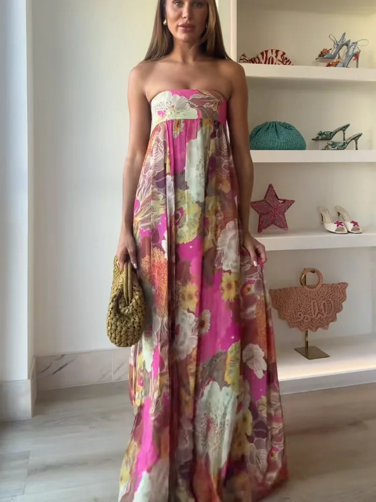 Caroline | Women's Strapless Floral Maxi Wedding Guest Dress 4