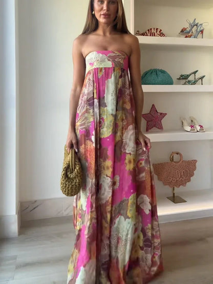 Caroline | Women's Strapless Floral Maxi Wedding Guest Dress 4