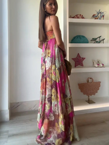 Caroline | Women's Strapless Floral Maxi Wedding Guest Dress 5