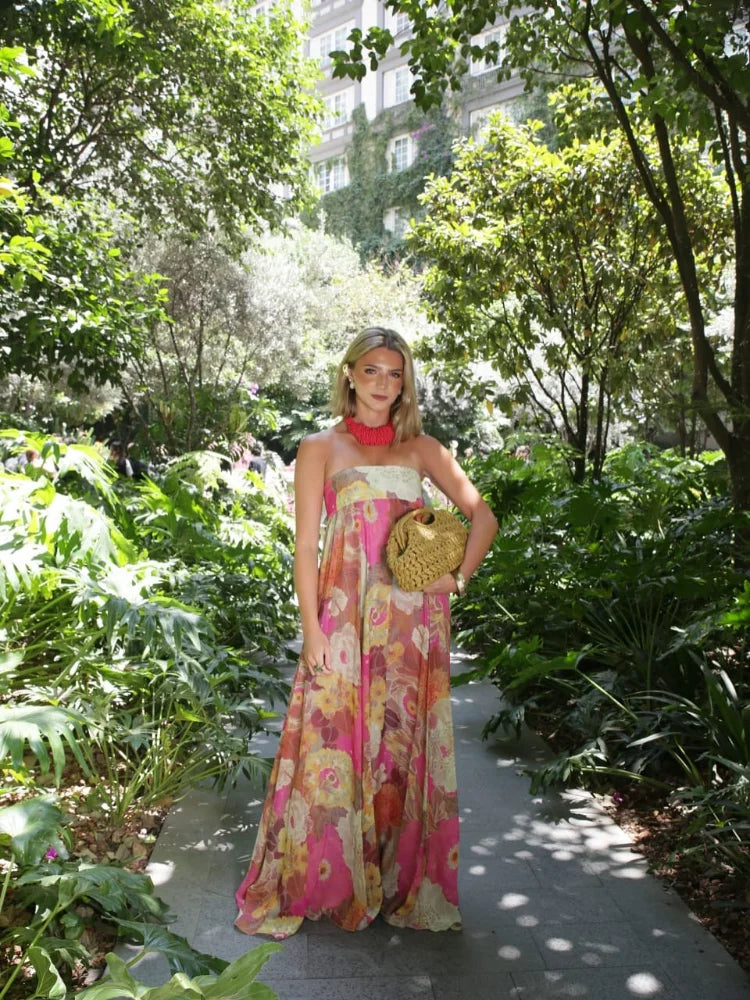 Caroline | Women's Strapless Floral Maxi Wedding Guest Dress 6