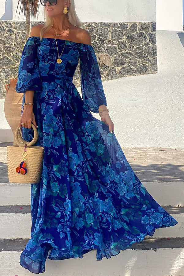 Cosette | Women's Wedding Guest Floral Off Shoulder Maxi Dress Evening 0