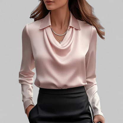 Freddie | Women’s Cream Silk Blouse with Draped Neckline for Office and Evening Wear 2