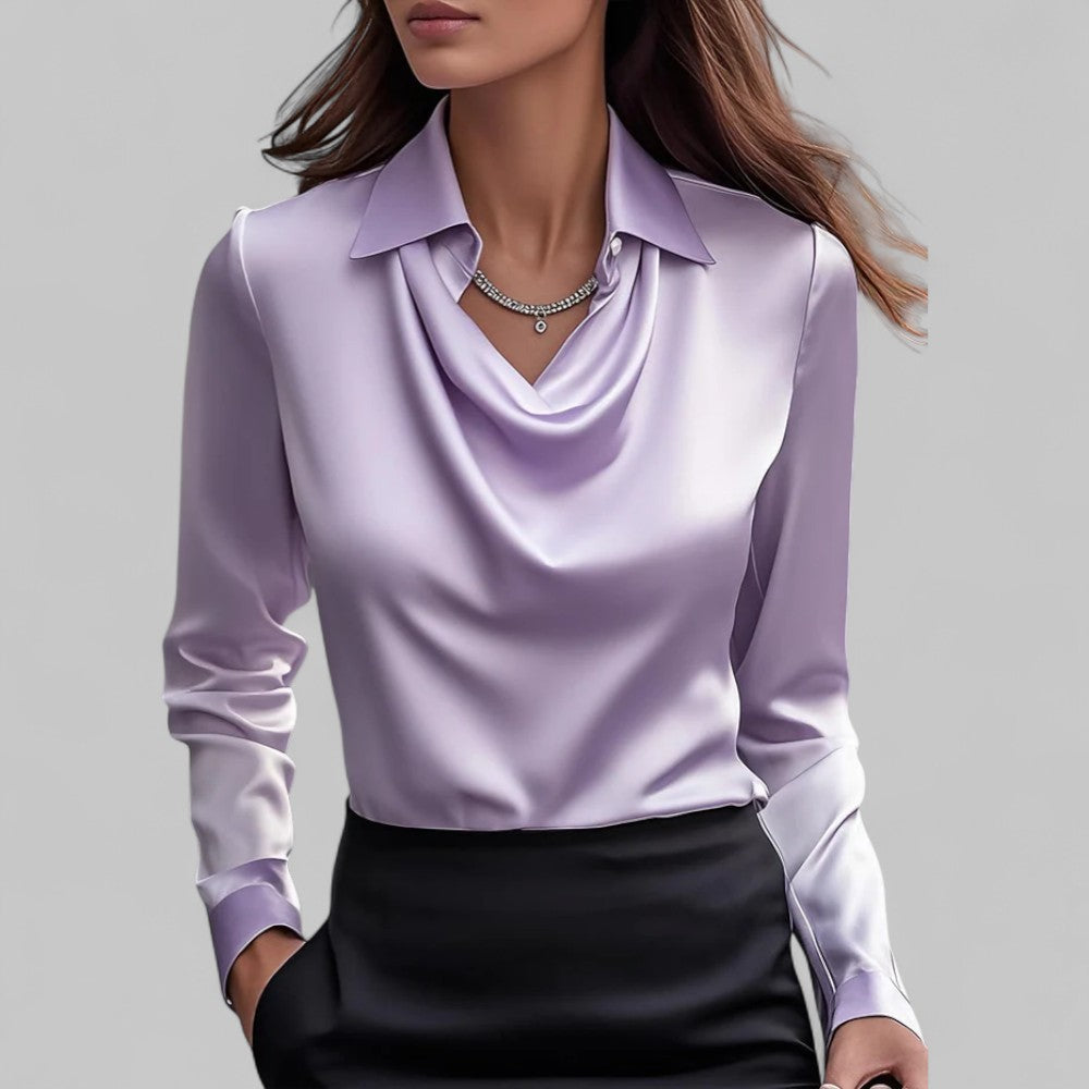 Freddie | Women’s Cream Silk Blouse with Draped Neckline for Office and Evening Wear 3