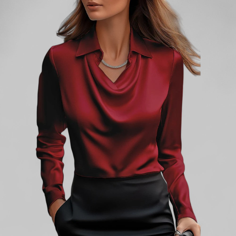 Freddie | Women’s Cream Silk Blouse with Draped Neckline for Office and Evening Wear 4