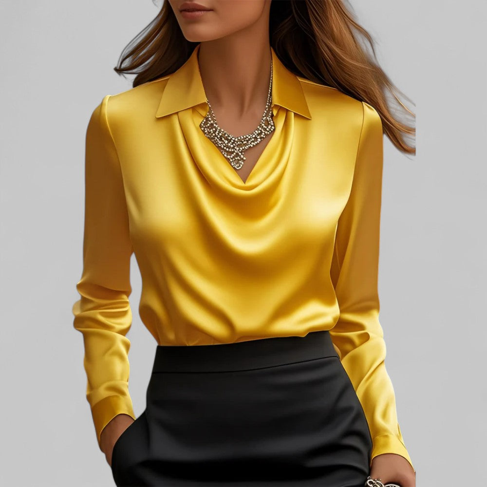 Freddie | Women’s Cream Silk Blouse with Draped Neckline for Office and Evening Wear 6