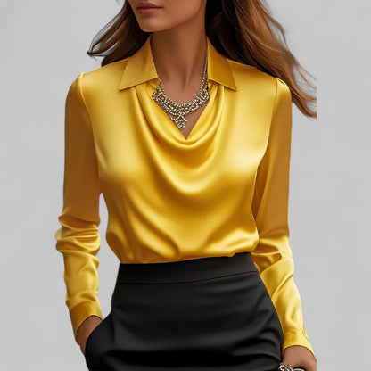 Freddie | Women’s Cream Silk Blouse with Draped Neckline for Office and Evening Wear 6