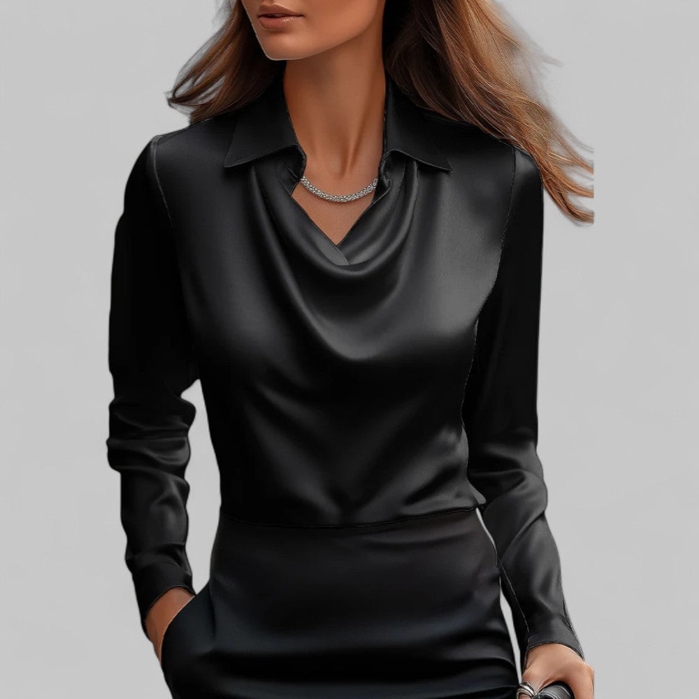 Freddie | Women’s Cream Silk Blouse with Draped Neckline for Office and Evening Wear 8