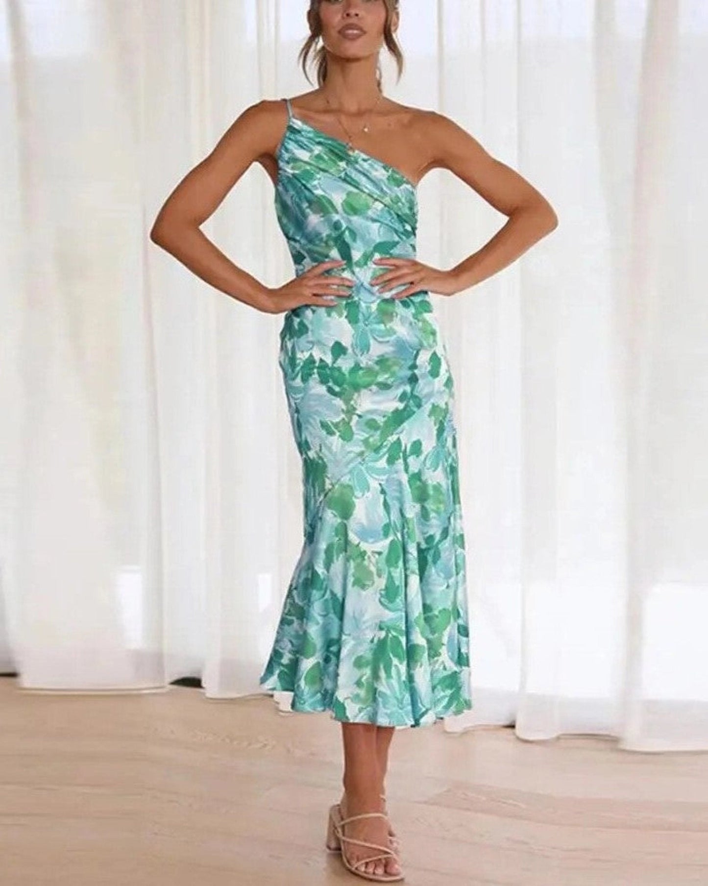 Genevieve | Women's Wedding Guest Floral Asymmetric Midi Dress 3