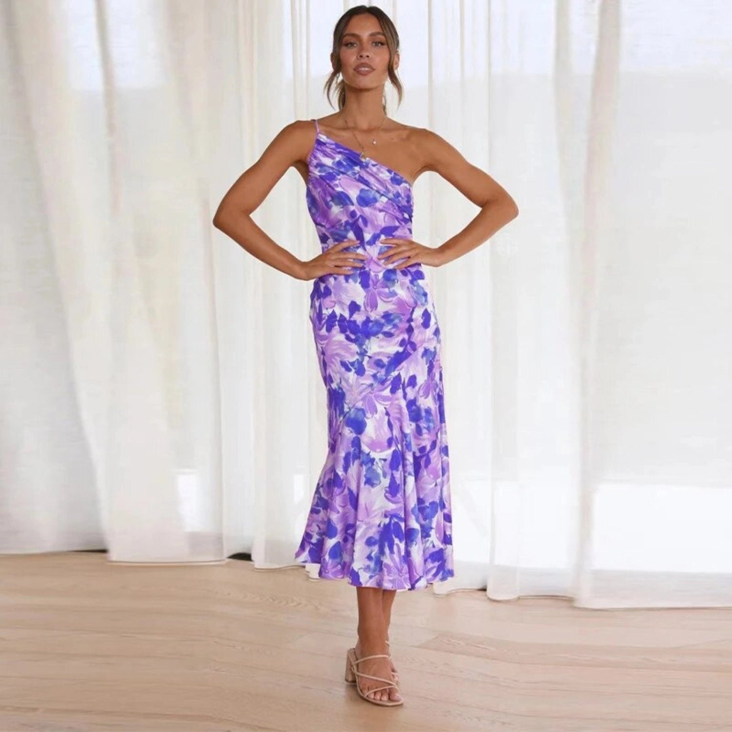 Genevieve | Women's Wedding Guest Floral Asymmetric Midi Dress 5