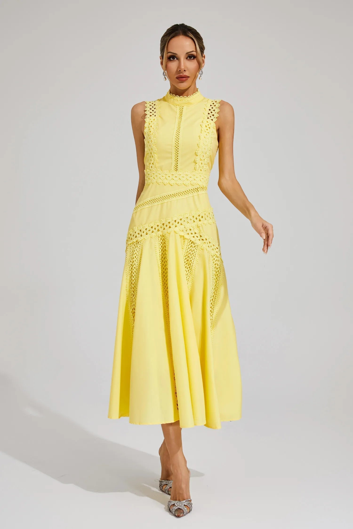 Hailey | Women's Sleeveless Lace Midi Wedding Guest Dress 0