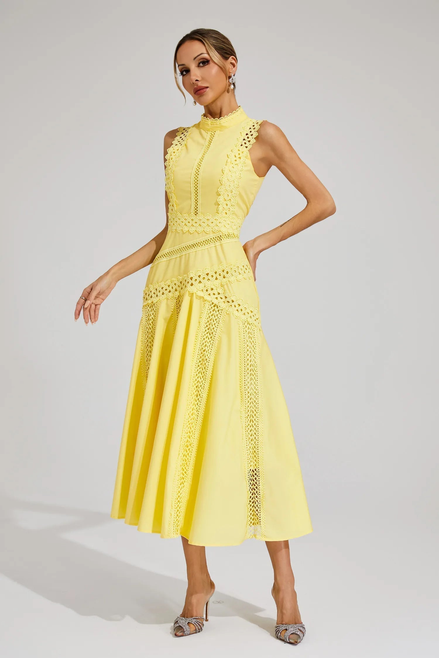 Hailey | Women's Sleeveless Lace Midi Wedding Guest Dress 1