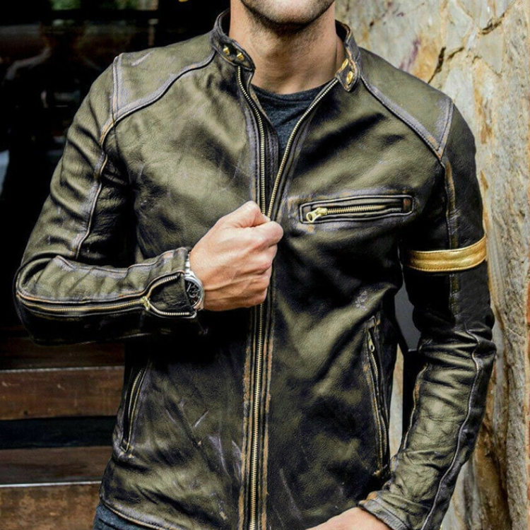 Handmade Distressed Biker PU Leather Jacket