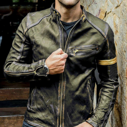 Handmade Distressed Biker PU Leather Jacket