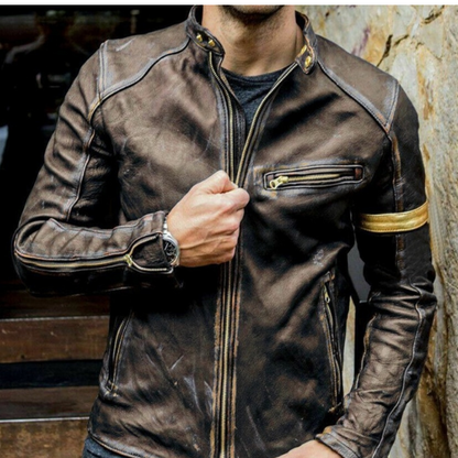 Handmade Distressed Biker PU Leather Jacket
