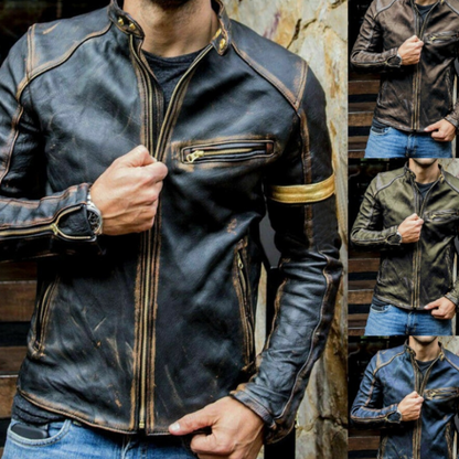 Handmade Distressed Biker PU Leather Jacket