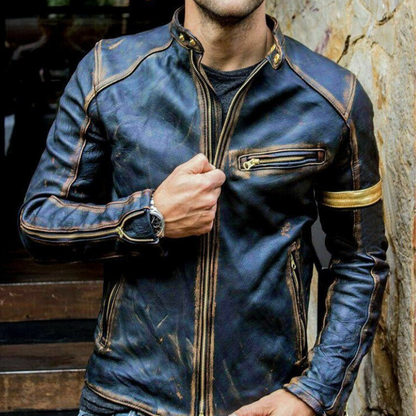 Handmade Distressed Biker PU Leather Jacket