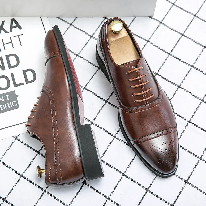 Henry | Men’s Black Leather Brogue Shoes Casual Elegant For Formal Events 7