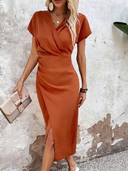 Jacklyn | Women's Wrap V Neck Midi Wedding Guest Dress 1