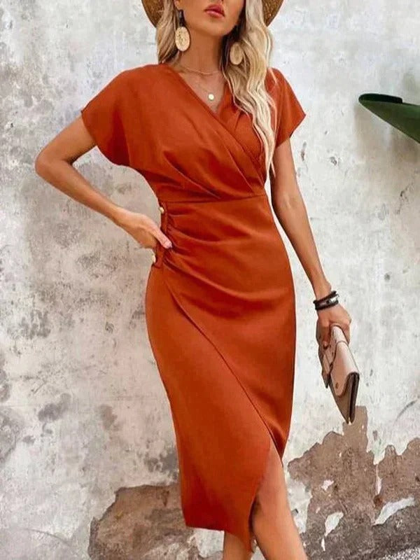 Jacklyn | Women's Wrap V Neck Midi Wedding Guest Dress 2