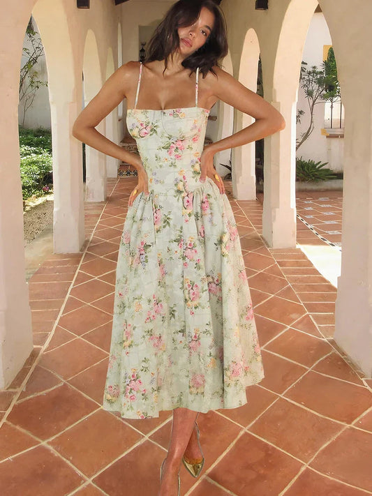 Katherine | Women's Floral Strap Midi Wedding Guest Dress 0