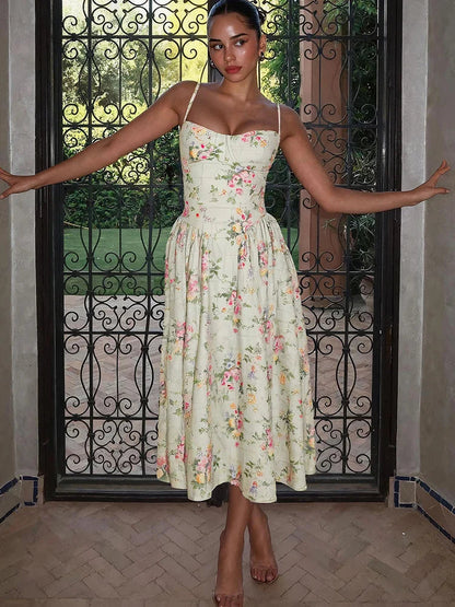Katherine | Women's Floral Strap Midi Wedding Guest Dress 3