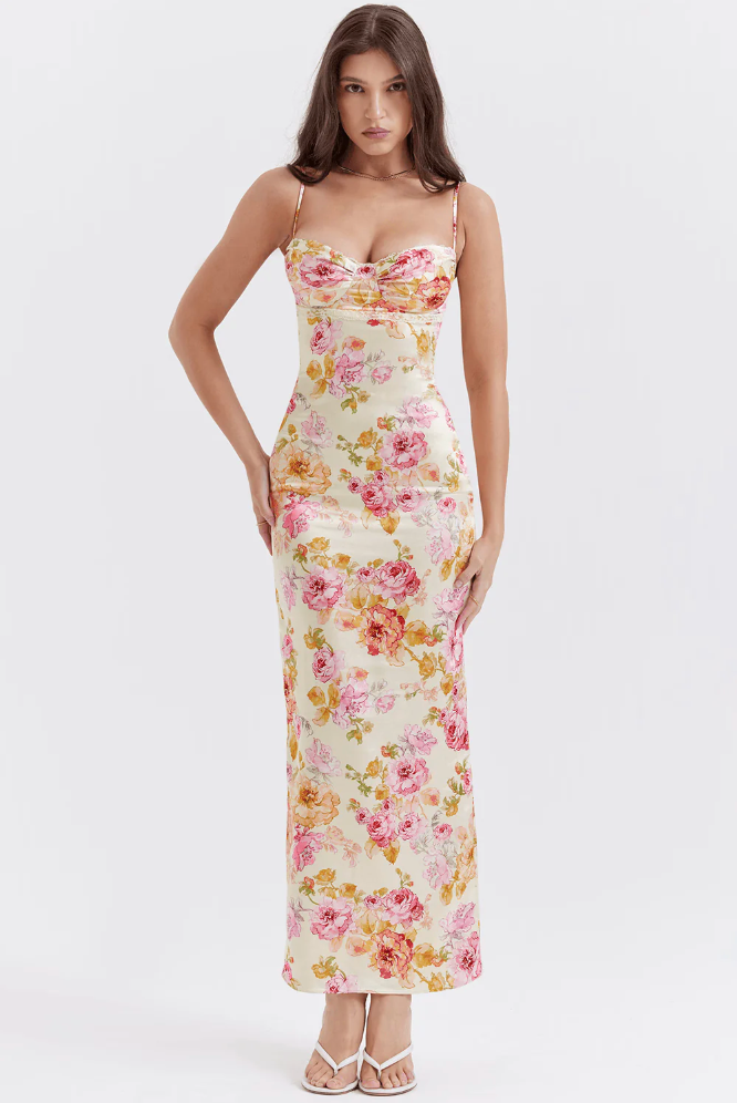 Katherine | Women's Wedding Guest Floral Spaghetti Strap Dress 0
