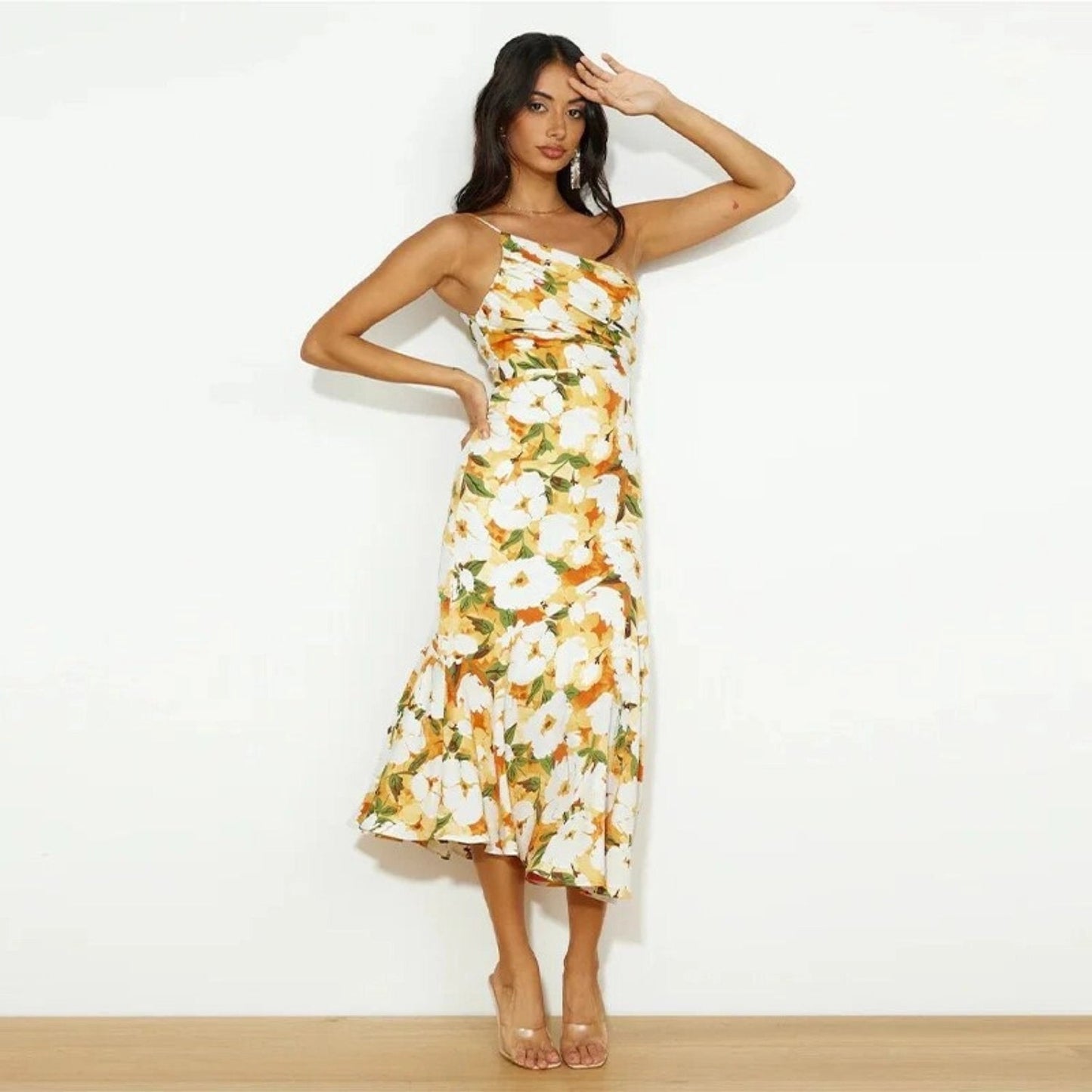 Kathy™ | Women's Maxi Dress with Asymmetrical Cut and Floral Pattern 5