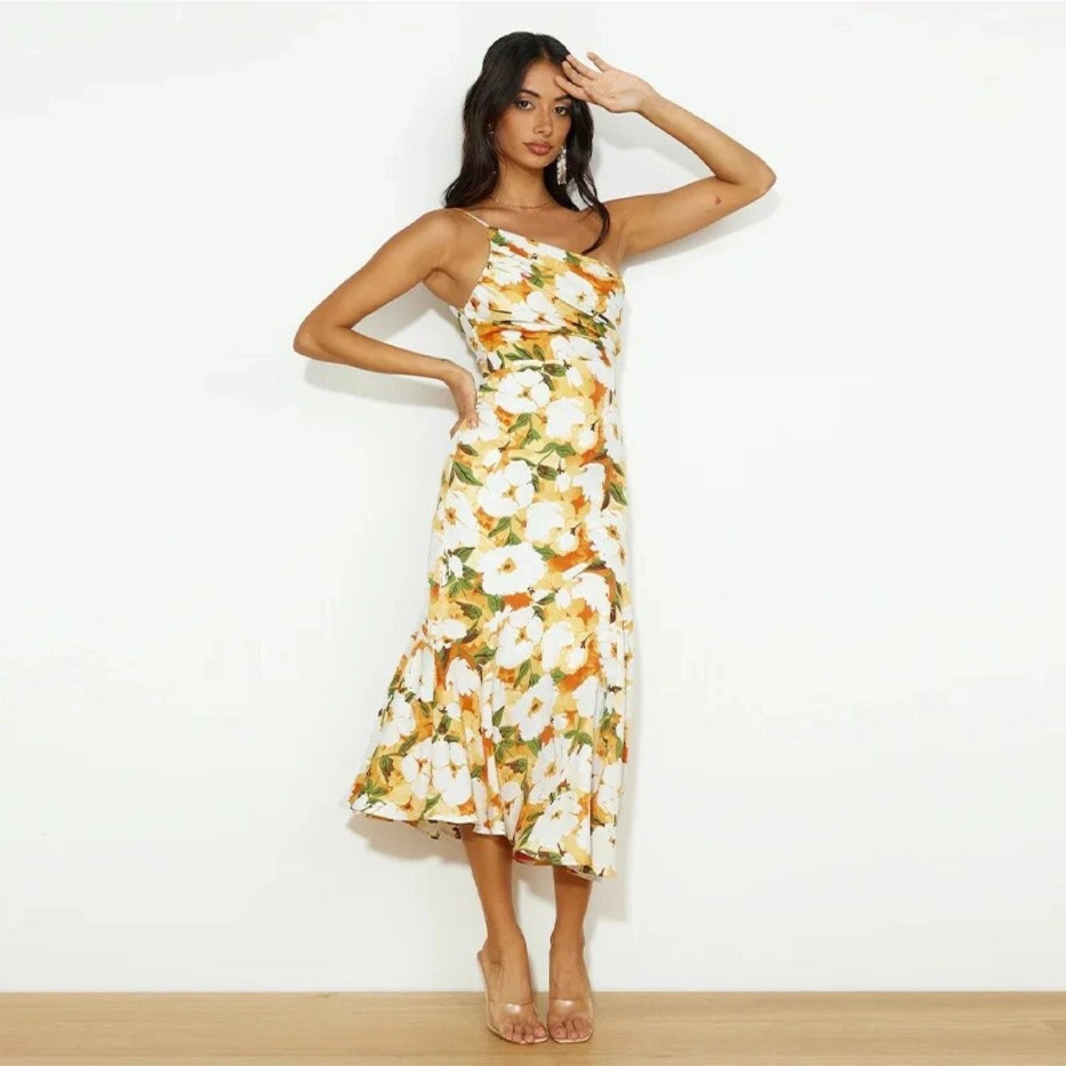 Kathy™ | Women's Maxi Dress with Asymmetrical Cut and Floral Pattern 5