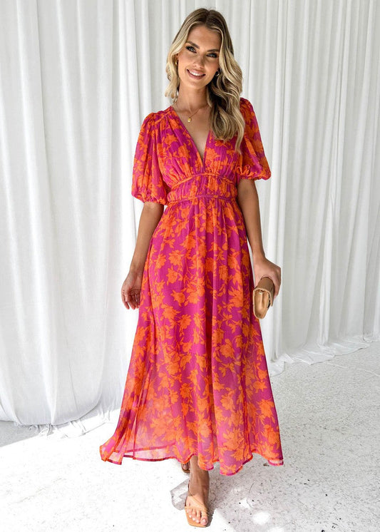 Kayla | Women's Floral V Neck Maxi Wedding Guest Dress 0