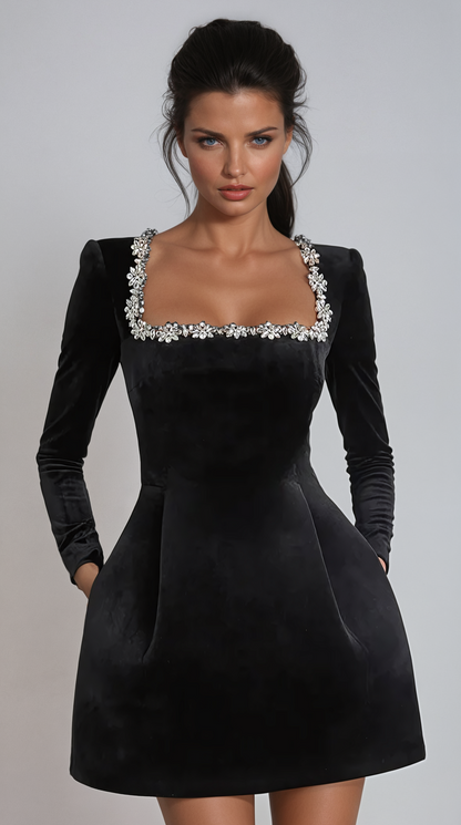 Laila | Embellished Velvet Mini Dress