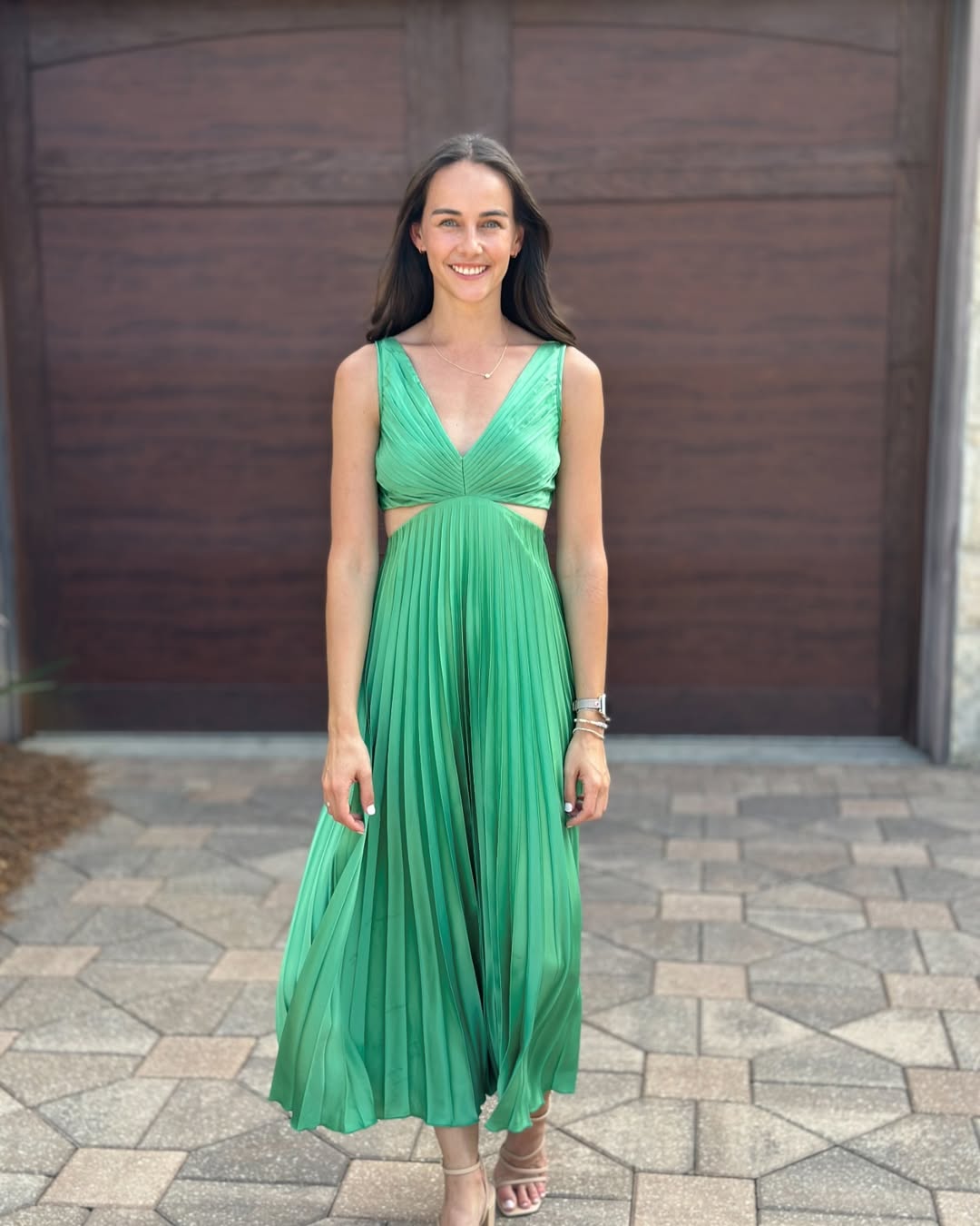 Lauren | Women's Pleated Cutout Waist Midi Wedding Guest Dress 5