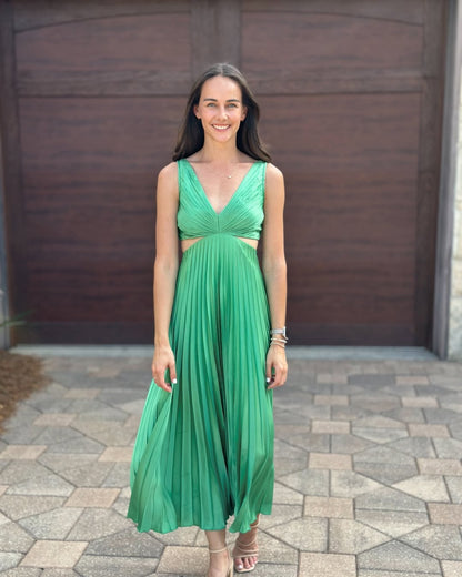 Lauren | Women's Pleated Cutout Waist Midi Wedding Guest Dress 5