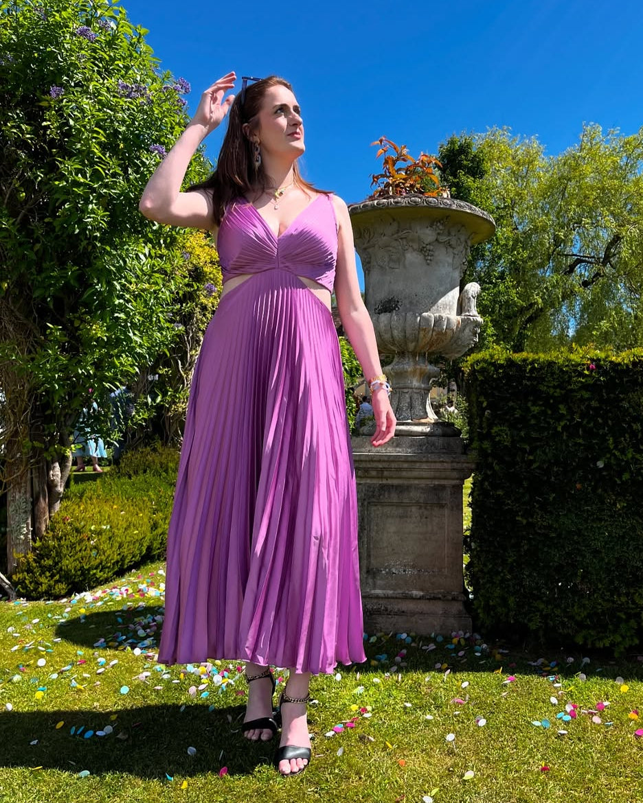 Lauren | Women's Pleated Cutout Waist Midi Wedding Guest Dress 6