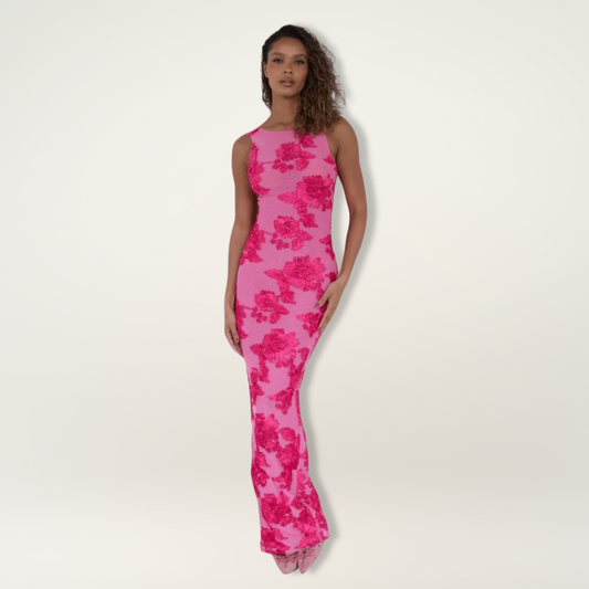 Lily™ | Elegant Maxi Dress with Pink Floral Design 0