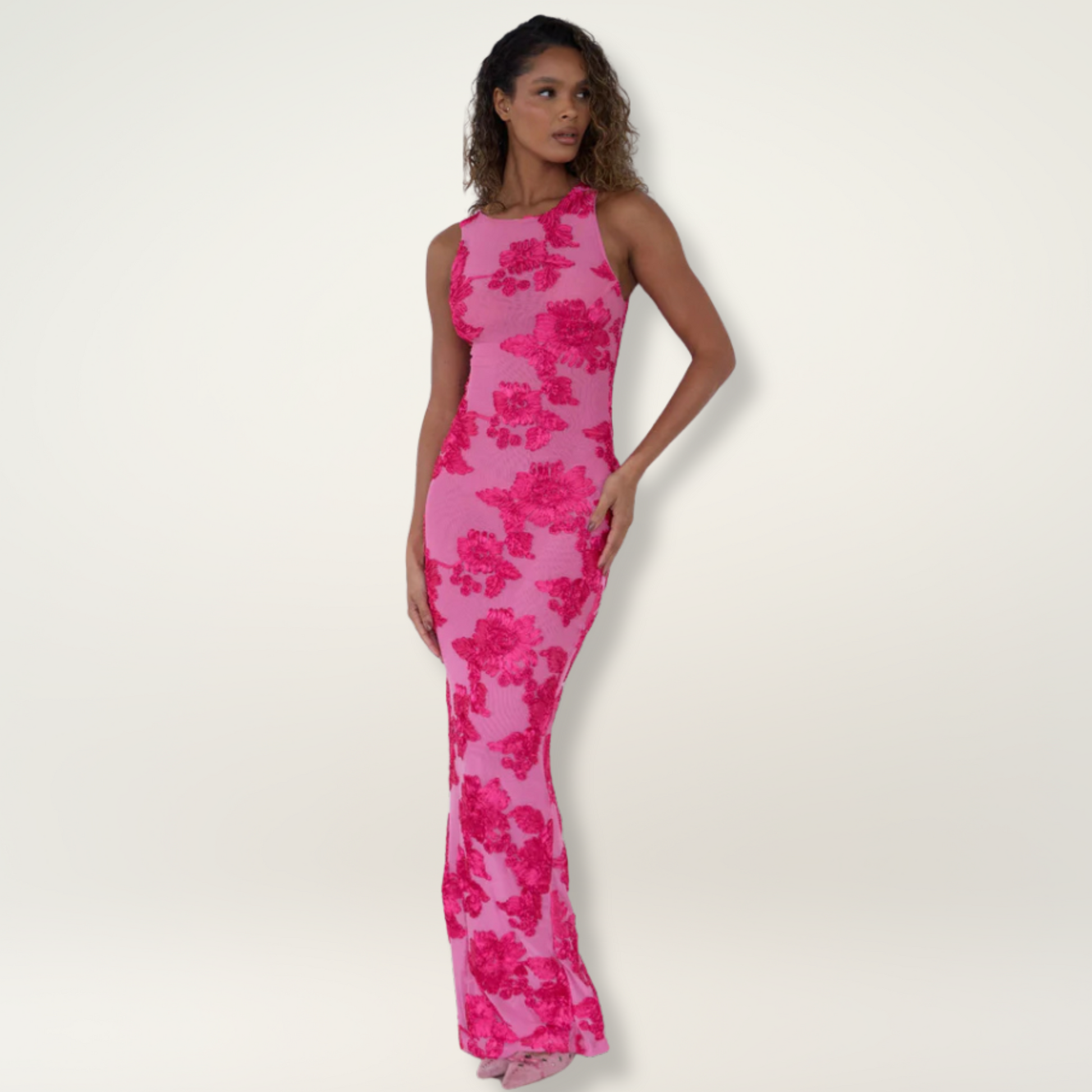 Lily™ | Elegant Maxi Dress with Pink Floral Design 1
