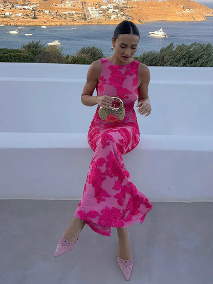 Lily™ | Elegant Maxi Dress with Pink Floral Design 4