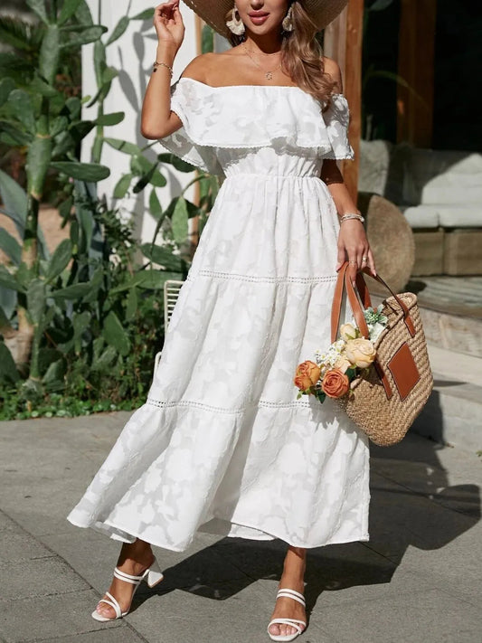 Morgan | Women's Off Shoulder Tiered Maxi Wedding Guest Dress 0