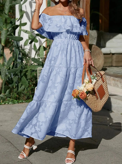 Morgan | Women's Off Shoulder Tiered Maxi Wedding Guest Dress 10
