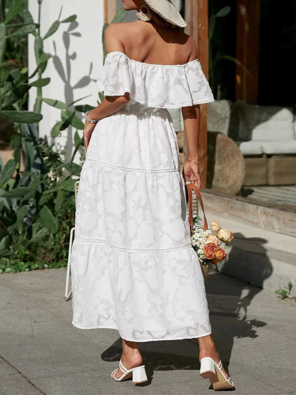 Morgan | Women's Off Shoulder Tiered Maxi Wedding Guest Dress 3