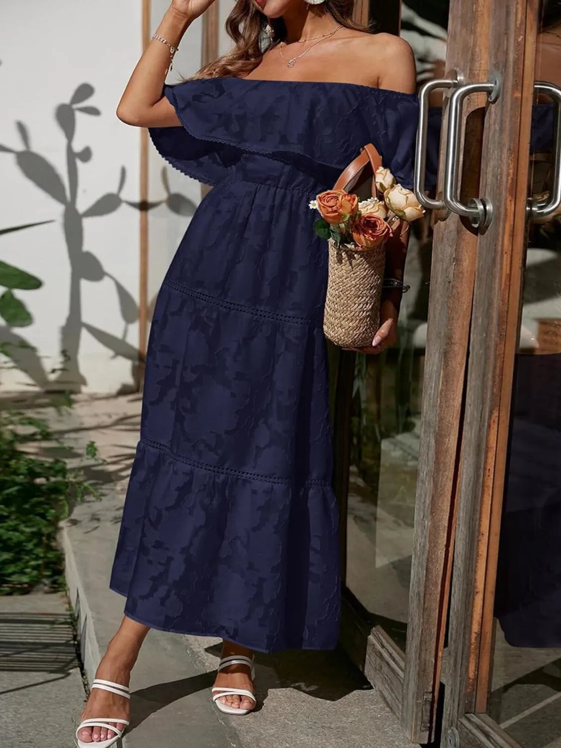 Morgan | Women's Off Shoulder Tiered Maxi Wedding Guest Dress 4