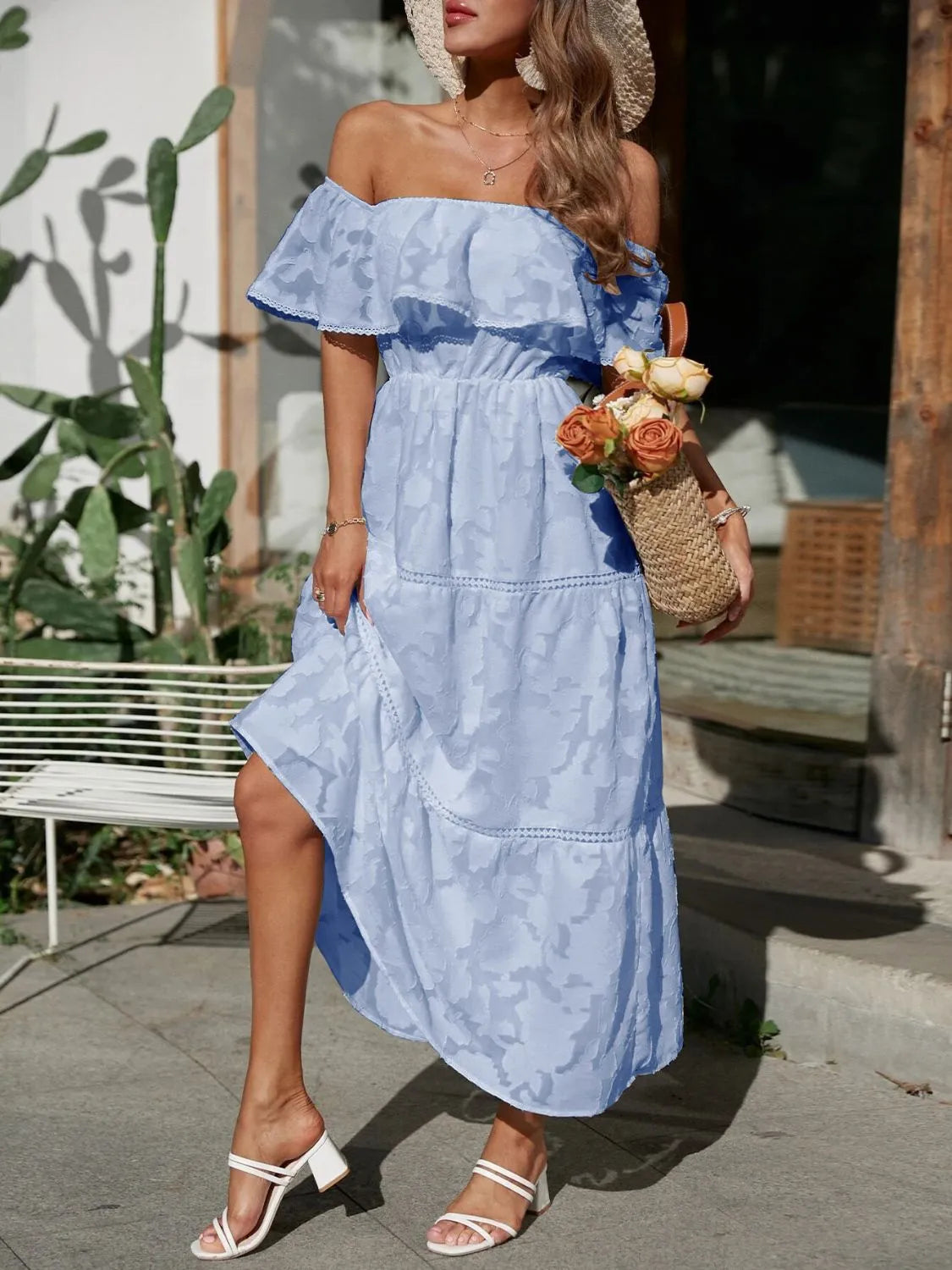 Morgan | Women's Off Shoulder Tiered Maxi Wedding Guest Dress 8