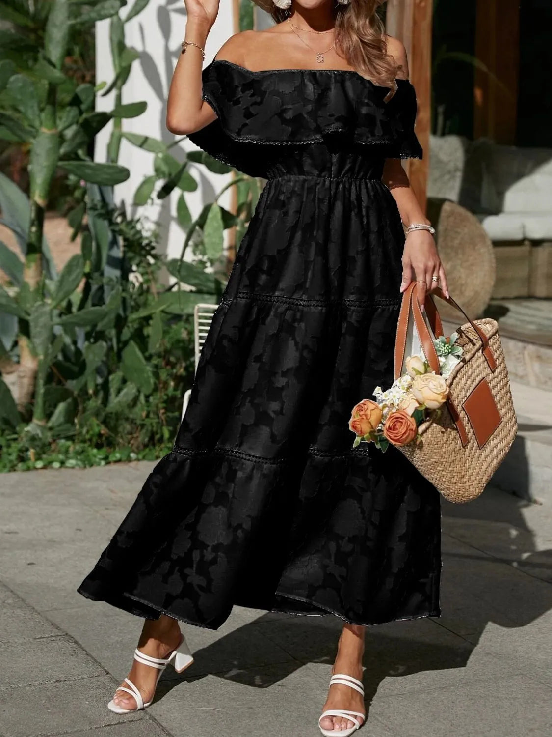 Morgan | Women's Off Shoulder Tiered Maxi Wedding Guest Dress 9