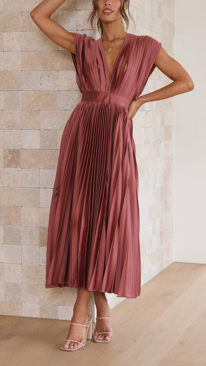 Nicole | Women's Pleated V Neck Midi Wedding Guest Dress 2